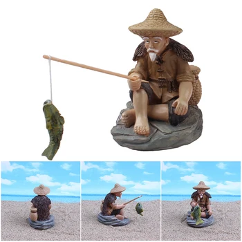 Žvejybos Vyras Dervos Pav Statula Sėdi Sodo Ornamentu Lauko Baseinas Micro-Kraštovaizdžio Bonsai Sodas Amatų REME88