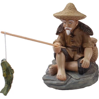 Žvejybos Vyras Dervos Pav Statula Sėdi Sodo Ornamentu Lauko Baseinas Micro-Kraštovaizdžio Bonsai Sodas Amatų REME88