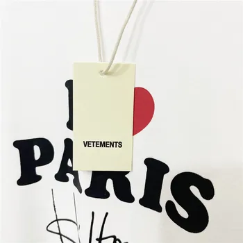 Negabaritinių VETEMENTS Pasirašyti T-shirt Vyrai Moterys 1:1 Aukštos Kokybės I LOVE Paris Logotipas Vetements Tee Storos Medžiagos VTM Viršūnes Trumpas Rankovės