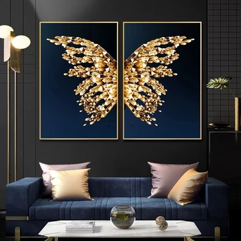 Aukso drugelio sparnai anotacija plakatas ir drobė, tapyba, Šiaurės stiliaus paveikslų, naudojamų modernių namų puošybai. Frameless