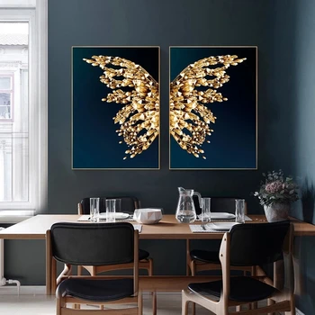 Aukso drugelio sparnai anotacija plakatas ir drobė, tapyba, Šiaurės stiliaus paveikslų, naudojamų modernių namų puošybai. Frameless