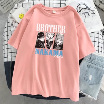 Marškinėliai Moterims Mados Gatvė Crewneck T-Shirt Japonijos Anime Simbolių Spausdinimo Viršūnes Kvėpuojantis Prarasti Brolis Nakama Unisex Streetwear