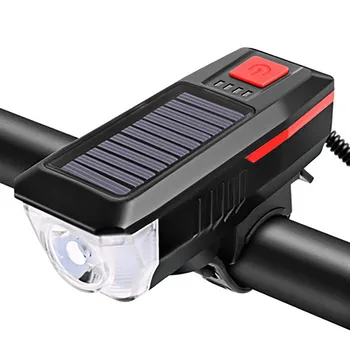 Dviračių priedai Saulės energija Varomas USB Įkraunamas LED Dviračio priekinis žibintas, Dviračio Žibintas Lempa + Ragų Šviesos Dviračio Žibintuvėlis