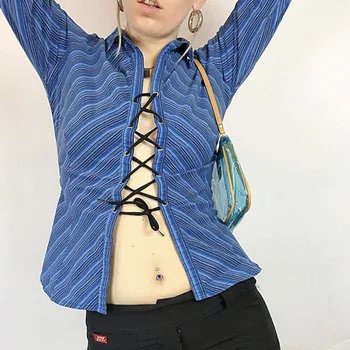 Vakarų Stiliaus moteriški Marškinėliai Seksualus Mados Dizainerio Kūrybos Hipster Atsitiktinis Tuščiaviduriai Iš Nėrinių Juostele POLO Apykakle ilgomis Rankovėmis