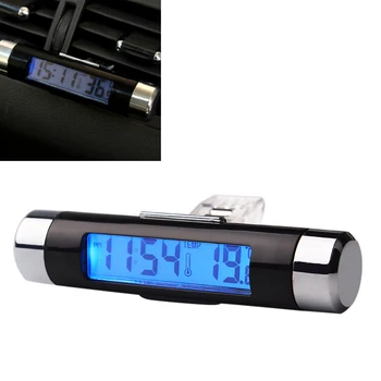 2 in 1 Nešiojamų Termometras Automobilinis Skaitmeninis Laikrodis Auto Reikmenys Oro Ventiliacijos Angos LCD Ekranas