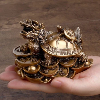 Kinijos Drakonas Vėžlio Sėdi Kinų Monetų ir Luitų už Turto Klestėjimo Drakono Vėžlys Feng Shui Statula Dervos Statulėlės