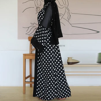 Naujas Atvykimo Artimųjų Rytų Moterų Kimono ilgomis Rankovėmis Gėlių Spausdinti Polka Dot kaftan arabų Atidaryti Abaja Dubajus Islamo Turkija Drabužiai