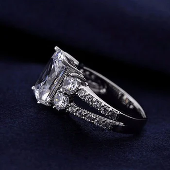 Prabangos kokybės Žiedas White Square CZ Kristalų Piršto Žiedai Moterims, Vestuvių, Sužadėtuvių Juosta Papuošalai Anel