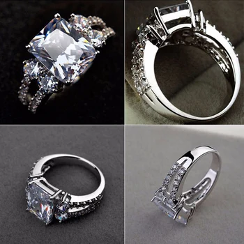Prabangos kokybės Žiedas White Square CZ Kristalų Piršto Žiedai Moterims, Vestuvių, Sužadėtuvių Juosta Papuošalai Anel