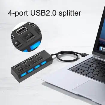 Nešiojamų USB2.0 4Port USB Skirstytuvo Standartinės Juostelės Nepriklausomų pereiti Metalo Plug Žaisti Vielos Koncentratorius Kompiuterių