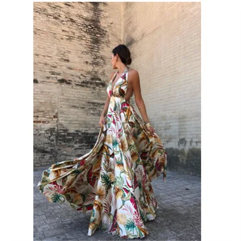 2019 Moterų Vasaros Suknelė Vintage Spausdinti Seksualus, Elegantiškas Vakarėlis Suknelės Bohemijos Ilgai Backless Suknelė