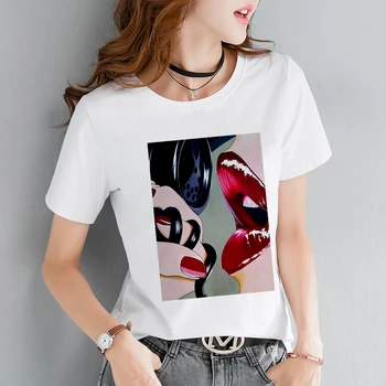 Nauja Seksuali grožio lūpų modelis atspausdintas Marškinėliai Moterims Vasaros Laisvalaikio baltos spalvos Marškinėlius Harajuku Moterų Streetwear marškinėliai Madinga Apranga