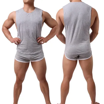Naujas prekinis ženklas Vyrams Žemų dažnių Mados Laisvi Marškinėliai be Rankovių Viršūnes & Boksininkų Rinkiniai Vyrų Undershirt Vest Namo Sleepwear Laisvalaikio Kostiumas