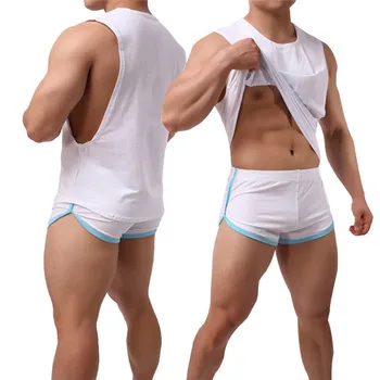 Naujas prekinis ženklas Vyrams Žemų dažnių Mados Laisvi Marškinėliai be Rankovių Viršūnes & Boksininkų Rinkiniai Vyrų Undershirt Vest Namo Sleepwear Laisvalaikio Kostiumas