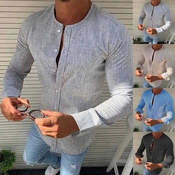 Vyrams, Atsitiktinis Marškinėliai Iškirptę Be Apykaklės Visą Rankovės Vientisos Spalvos Viena Breasted Patogus Vyrų Viršūnes Streetwear Mados