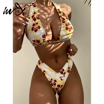 Be-X Gėlių spausdinti bikini nustatyti, Apynasrio maudymosi kostiumėlį moterų plaukimo kostiumas Aukštos sumažinti maudymosi kostiumėliai moterims, Styginių maudymosi kostiumas Seksualus biquini 2021