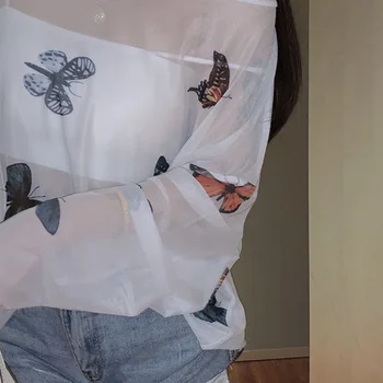 Marškinėliai Moterims Drugelis-spausdinimo korėjos Stiliaus Požiūriu UV-apsauga Dėvėti Seksualus Visas rungtynes, Laisvalaikio Prarasti Gatvės Ulzzang Vasaros Ins