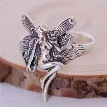 2020 m. derliaus sidabruotas angelas sparnų žiedas moterims Gotikos steampunk šalies jubiliejų žiedas suaugusiųjų moterų papuošalai