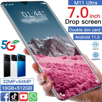 2021 Karšto Parduoti 7,0 Colių M11 Ultra Išmanųjį telefoną, per Visą Ekraną 16+512 GB Didelės Baterijos 7200mAh Dual SIM Android11 4G/5G Tinklą, mobiliųjų Telefonų
