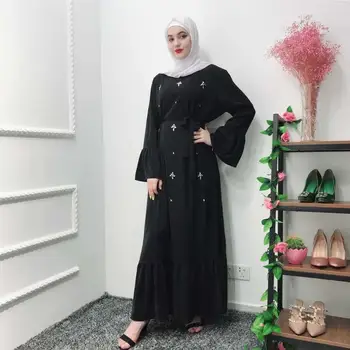 Rankų diamond duobute musulmonų peignoir Rūbeliai syari Dubajaus moterų Mados visas ilgis raukiniai Abaja Musulmonų Suknelė su diržu