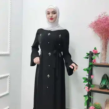 Rankų diamond duobute musulmonų peignoir Rūbeliai syari Dubajaus moterų Mados visas ilgis raukiniai Abaja Musulmonų Suknelė su diržu