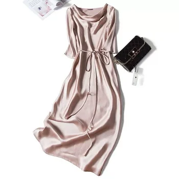 Šampanas sūpynės Suknelės Moterims prancūzų Stilių, Midi Suknelė Moterų Acetatas Moterų Suknelės, Vasaros Naujos Moterų Oficialią Suknelės Elegantiškas