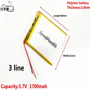 3 linija Litro energijos baterija 3.7 V,1700mAH 385160 Polimeras ličio jonų / Li-ion baterija tablet pc BANKAS,GPS,mp3,mp4