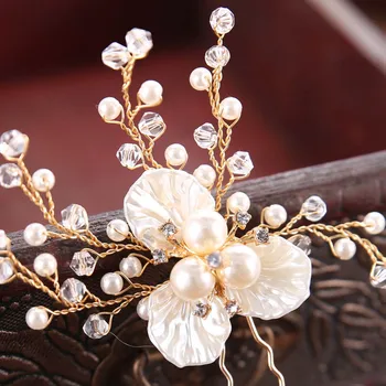Nauja Stiliaus Subtilus Baltųjų Gėlių Kristalų Imituojamas Perlai Plaukų Lazdos Įrašus Staigius Nuotakos Vestuvių Nuotaka Noiva Headpieces