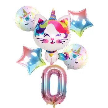Šalis dekoro balionai 6pcs vienaragis katė gradientas, skaitmeninis oro balionas nustatyti, jubiliejų, gimtadienio apdaila oro baliono rinkinys