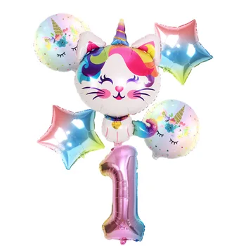 Šalis dekoro balionai 6pcs vienaragis katė gradientas, skaitmeninis oro balionas nustatyti, jubiliejų, gimtadienio apdaila oro baliono rinkinys