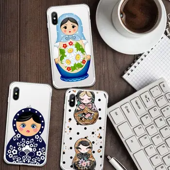 Rusijos matryoshka Lėlės Telefono dėklas Permatomas iPhone 6 7 8 11 12-os mini pro X XS XR MAX Plus