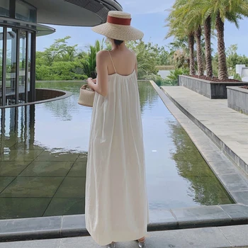 Naujas Mados Vasaros Prarasti Ilgai Sundress Ponios Sexy Stebėjimo Sleevele Atostogų Drabužius Atsitiktinis Balta Skraiste Holiday Beach Suknelė