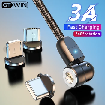 GTWIN Magnetinio Micro USB Kabelis, Įkroviklis 540 Laipsniu Pasukti USB C Tipo Kabelis iPhone 12 11 Xiaomi 