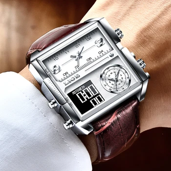 2021 LIGE Prekės Vyrų Sporto Laikrodžiai 3 Laiko Juostos Didelis Vyras Mada Karinės LED Watch Odos Kvarciniai Laikrodžiai Relogio Masculino