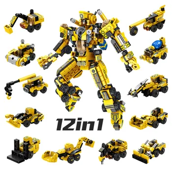 12 1 Deformacijos Inžinerija gaisrinė mašina Robotas Suderinamas su Lego Asamblėjos Pastato Blokus Vaikų Žaislas Dovana