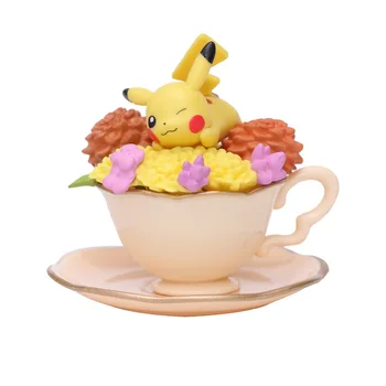 6Pcs/Set Pokemon Teacup Gėlės Anime Veiksmų Skaičius, Žaislai, Pikachu Venusaur Eevee Mewtwo Modelis Lėlės Vaikams Gimtadienio Dovanos
