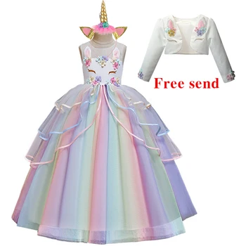 Vasaros suknelė mergaitėms Šalies vaikų ilga suknelė spalvinga akių pyragas purus suknelė vienaragis princesė festivalis veiklos suknelė
