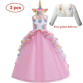 Vasaros suknelė mergaitėms Šalies vaikų ilga suknelė spalvinga akių pyragas purus suknelė vienaragis princesė festivalis veiklos suknelė