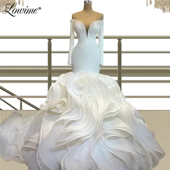 Lowime Ilgai Pakopų Organza Dramblio Kaulo Vakaro Suknelės 2021 Couture 