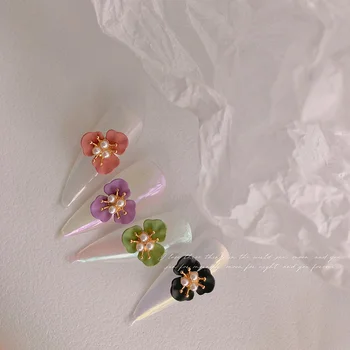 10Pc/MAIŠAS Pasisekė,-Prunus Matinis Gėlių Dekoro 3petals Pearl INS*POP Lydinio Flatback Papuošalai 3D (Nails) Papuošalai 11.5*11.5 mm