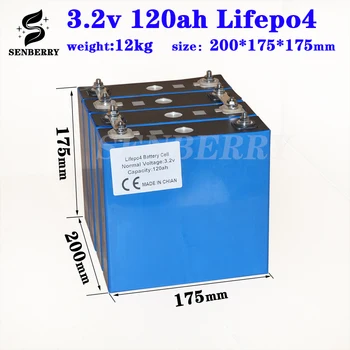 4PCS NAUJŲ 3.2 V 120Ah lifepo4 baterija LVP ličio-saulės 4S 12v120ah ląstelės ne 100Ah / 200Ah pack EV Jūrų RV Golfo ES TAX FREE