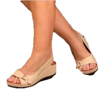 Sandalias Mujer 2021 metų Moteris Pleišto Kulniukai Batai Moterims Vasaros Patogūs Sandalai Slip-on Butas Sandalai Platforma Sandalias Fr5
