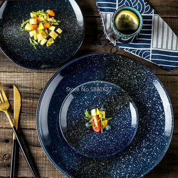 Keramikos Plokštės Turas Japonų Stiliaus Žvaigždėtą Butas Kepsnys Pusryčiai Makaronai Pagrindinių Maisto Produktų Plokštė Desertinės Salotos Tamsiai Indų, Virtuvės Reikmenys