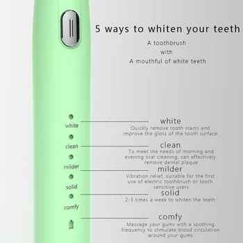 Elektriniai dantų Šepetėlis 5 Režimai USB Įkrovimo Ultragarsinis Automatinio Dantų Šepetėliu Suaugusiems IPX7 atsparus Vandeniui Pakeitimo Galvučių Rinkinys