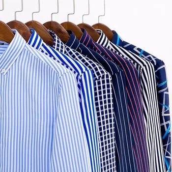 2019 nauja, vyriški ilgomis rankovėmis marškinėliai verslo laisvalaikio Pledas juostele vientisos spalvos marškinėliai ne geležies korėjos slim abipus sienos