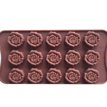 1pcs Rožių Žiedų Formos Pyragas Apdaila Daugkartiniai 15 Ertmės Virtuvės Šokolado Spalvos Maisto kokybės Silikono Multi Tikslas