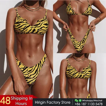 Hirigin 2 Stilius Leopardas Spausdinti Sexy Thong Bikini Moterims Maudymosi Kostiumėliai 2020 Naujas Paminkštinta Push Up Maudymosi Kostiumėlis Vasaros Maudymosi Kostiumą Biquini