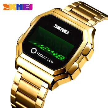 Sportas Žiūrėti SKMEI Touch LED Skaitmeninis Aukso Laikrodžiai Mens Data Laikas Kūrybos Laikrodis Vyrams, Laikrodžius Mados Vandeniui Reloj Hombre