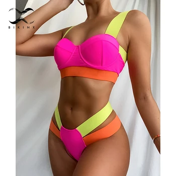 Seksualus kratinys maudymosi kostiumėlį 2021 Underwire push up bikinis nustatyti Tvarstis aukštos sumažinti maudymosi kostiumėliai moterims Bandeau maudymosi kostiumą, Brazilijos Biquini