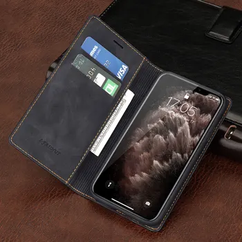 Natūralios Odos Piniginės Atveju IPhone, 11 Pro Max X Xs Xr 8 7 Plius 6 6s SE 2020 Slim Kortelės Turėtojas Minkštųjų Magnetinių Flip Cover Coque